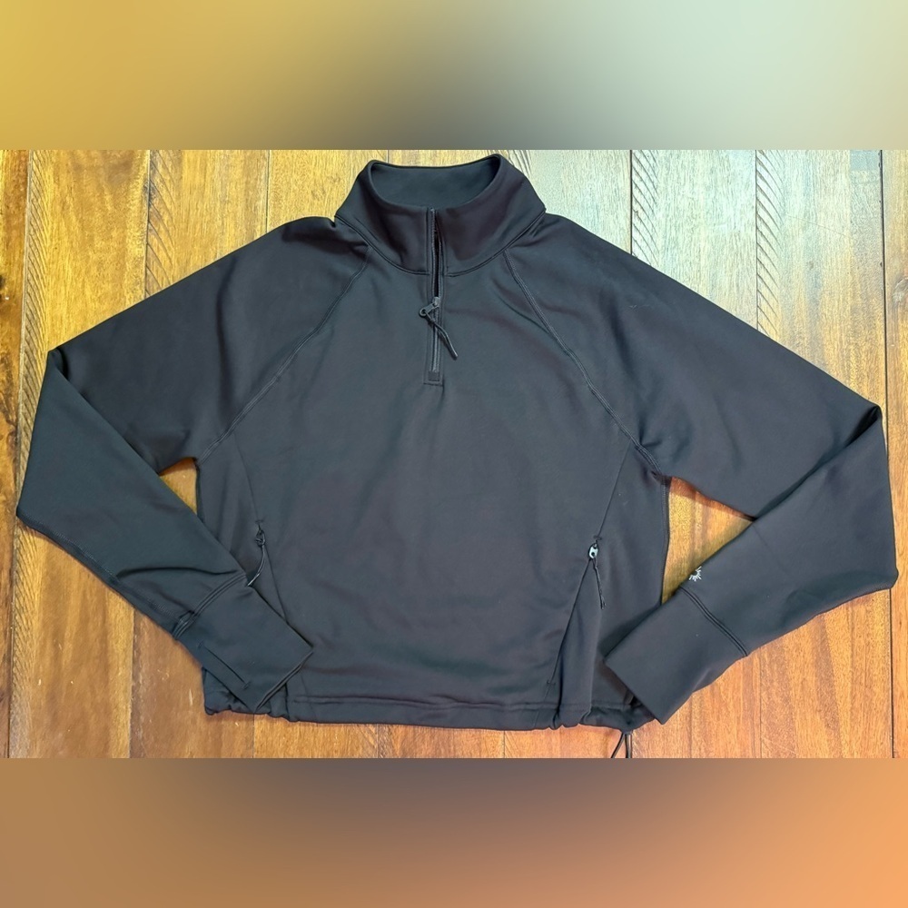 Aerie Warmup Black Quarter-Zip Pullover Drawstring Waist Size XS EUC